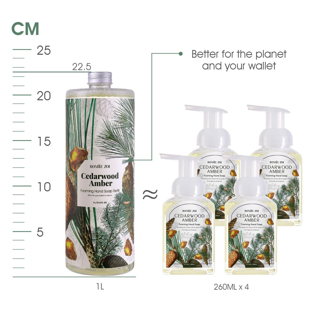 ROMIIE ZOI Foaming Hand Soap Refill Gift Set, Cedarwood, 33.8 Fl Oz x 3