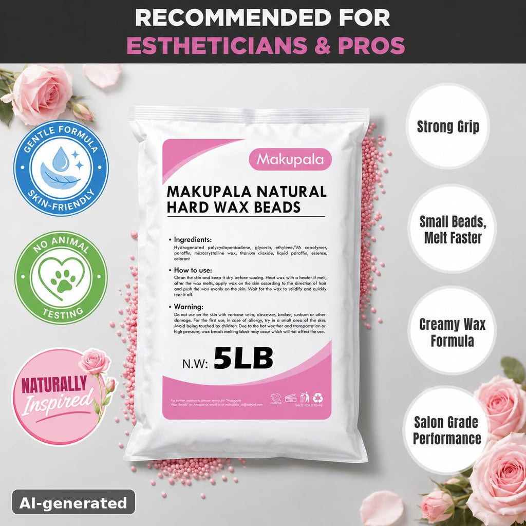 Makupala 5LB Hard Wax Beads for Hair Removal, Professional Bulk Brazilian Wax for Sensitive Skin, Stripless Creamy Wax with Rose Scent for Bikini, Face, Underarm & Full Body, Salon & Home Use
