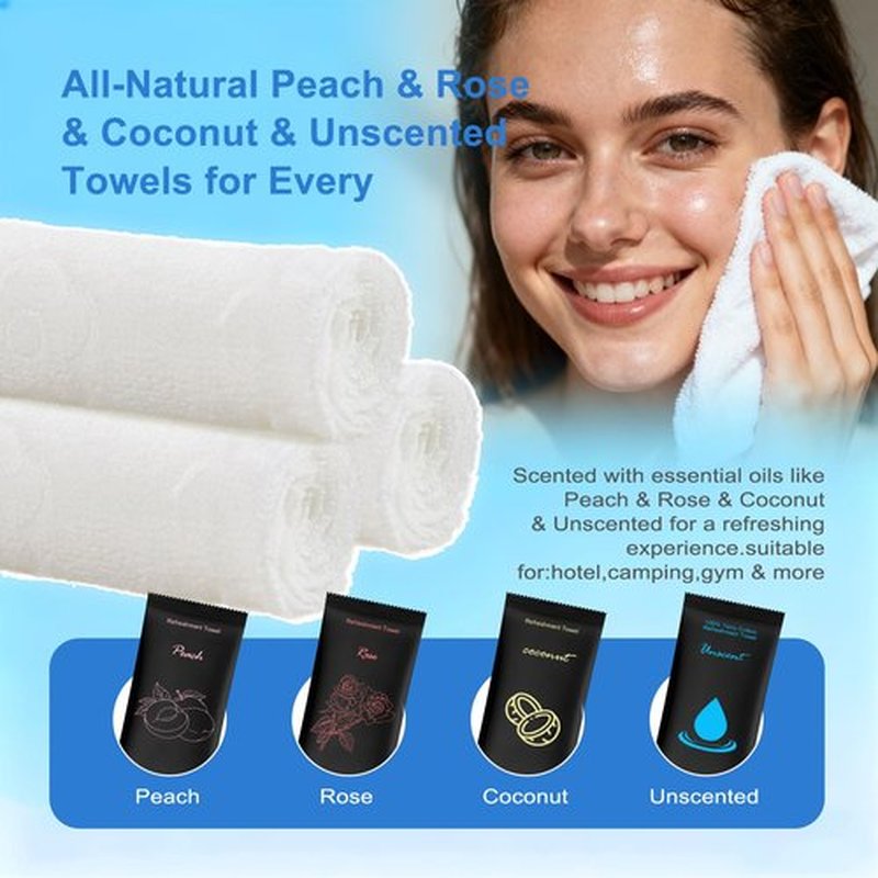 Moist Cotton Towel Bulk Moist Towelettes Individually Wrapped 8.7"x 8.7",White Towel Services,Refreshment Pre Moistened Towels Peach,Rose,Coconut and Unscented for Sport Party Spa(pack of 40)