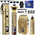 Hair Clippers for Men Professional, Beard Trimmer Kits & Sets, Cordless Mens Hair Trimmer, Electric Shavers, Haircutting Machine with LED Display (Bronze-4in1)