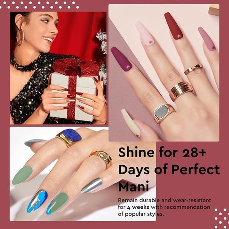 MEFA Gel Nail Polish 8 Burgundy Red Nail Polish Set Champagne Gold Glitter Nail Polish