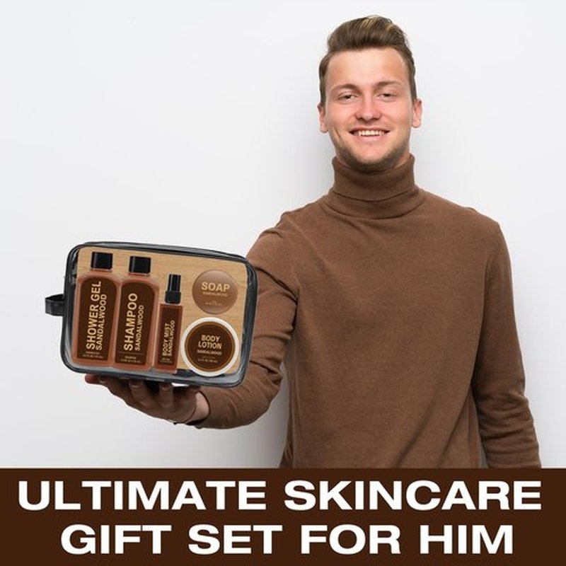 Skiennix Sandalwood Gift Set - 6-Piece Travel Toiletry Kit for Men | Perfect for Birthdays & Anniversaries