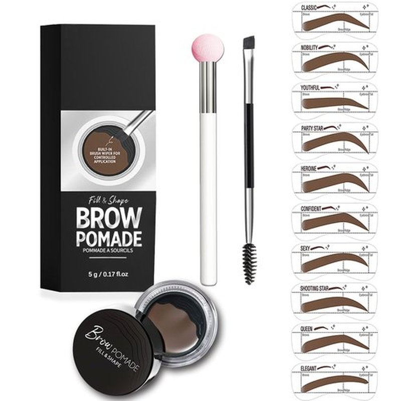 Eyebrow Stencils, Eyebrow Stamp Perfect Eyebrows Waterproof, Eye Brow Stencil Kits Eyebrow Stamp Trio Kit with Sponge Applicator Smudge-proof for Women With 10PCS Eyebrow Shaping Kit, Dark Brown