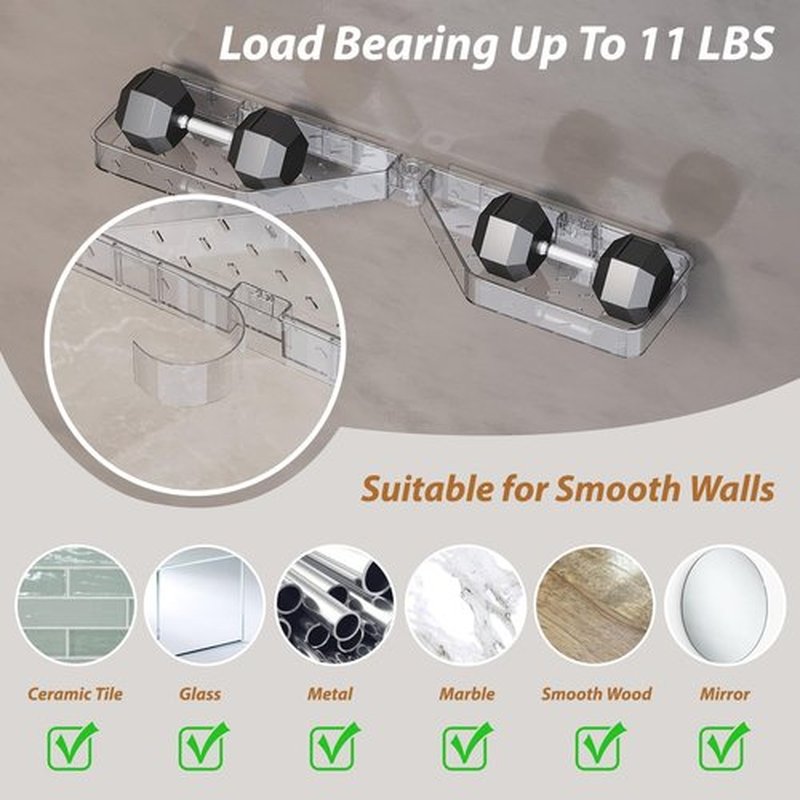 Skiennix Corner Shower Caddy - Wall Mounted Acrylic Shelf with Adhesive Tapes & Drainage Holes | No Drilling, Adjustable Angles