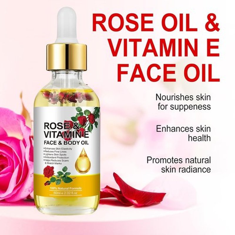 plomala Vitamin E Face Oil,Rose Vitamin E Oil with Gua Sha Massage Tools for Face & Body,Organic Rose Oil for Moisturizing and Hydrating-2.02 fl.oz