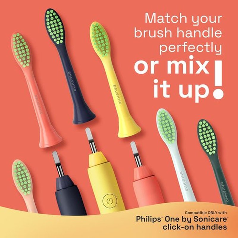 Brushmo Replacement Toothbrush Heads - Compatible with Philips One Sonicare | 4 Soft Dupont Bristle Heads in Miami Coral
