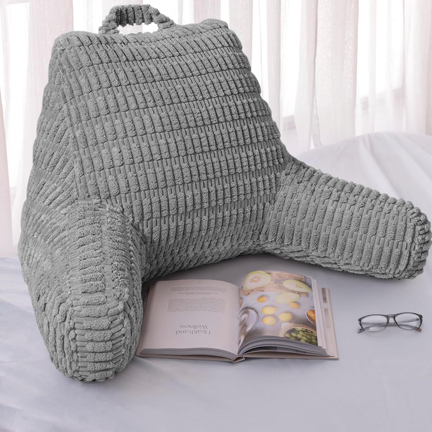MIJIMO Reading Pillows for Sitting in Bed Adult, Back Rest Pillow for Sitting Up in Bed and Couch, Back Support Chair Pillow Support for Adult Backrest Pillows for Reading (Dark Grey)