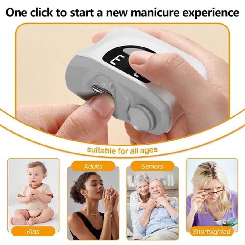2 in 1 Improved Nail Clippers Set, Electric Nail Clipper, 2026 Improved Automatic Nail File Trimmer with Polishing for Kids, Adult, Seniors, Men, Caregivers (Gift Oblique Nail Clippers)-Grey