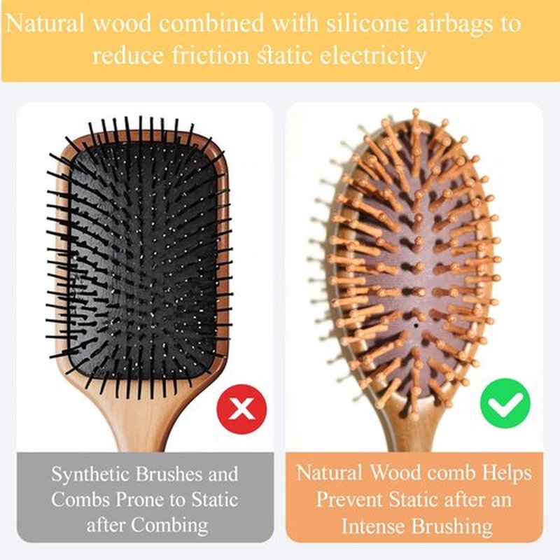 Sandalwood Hair Brush and Comb for Scalp Massage Hair for Growth Detangler Meridian Massage Comb Hairbrush Wood Airbag Comb Anti-static Air Cushion Comb