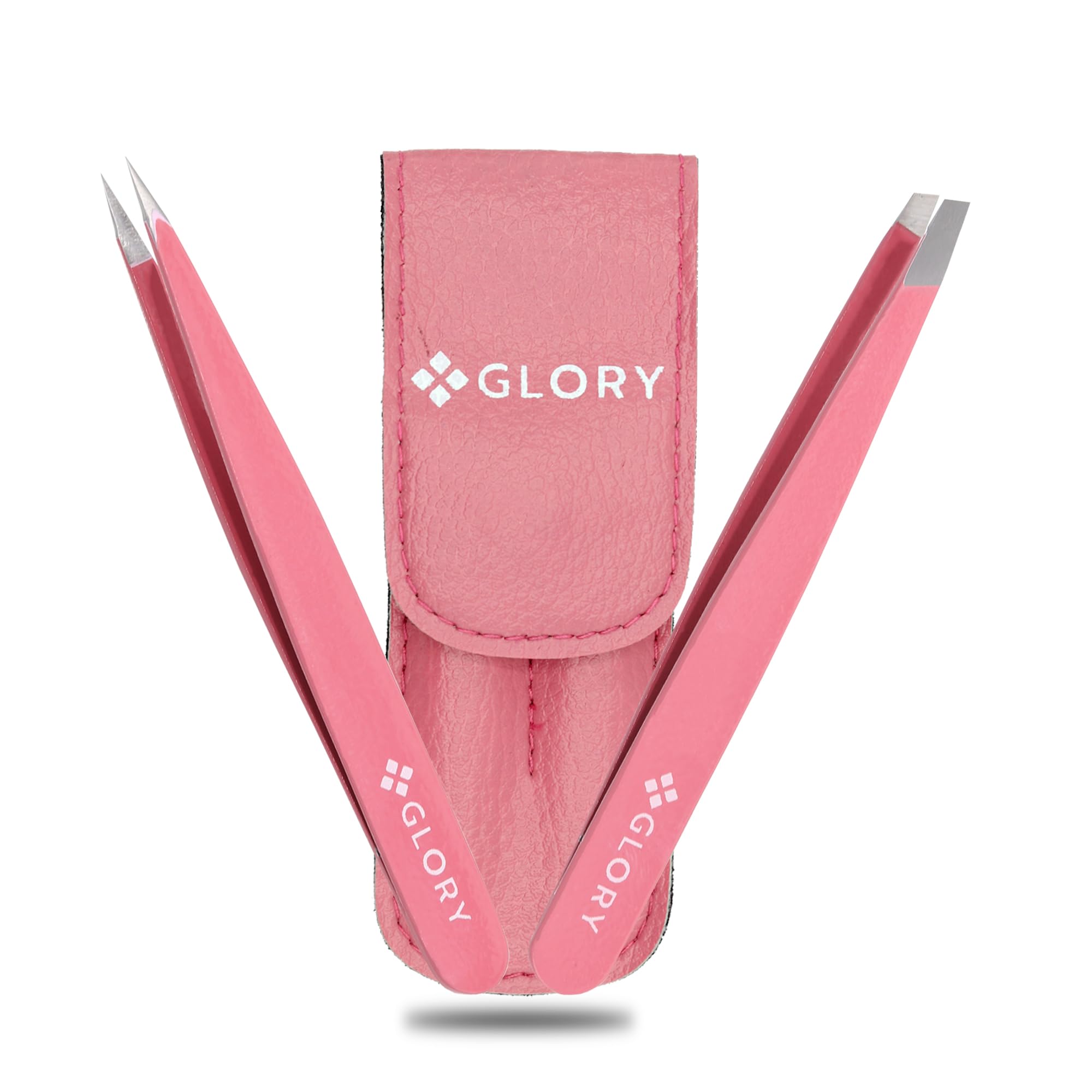 Glory Professional Precision Eyebrow Tweezers Series, Premium Stainless Steel Slanted & Pointed Hair Pluckers for Ingrown Hair, Splinters & Facial Grooming (Tweezers Set (Pink))