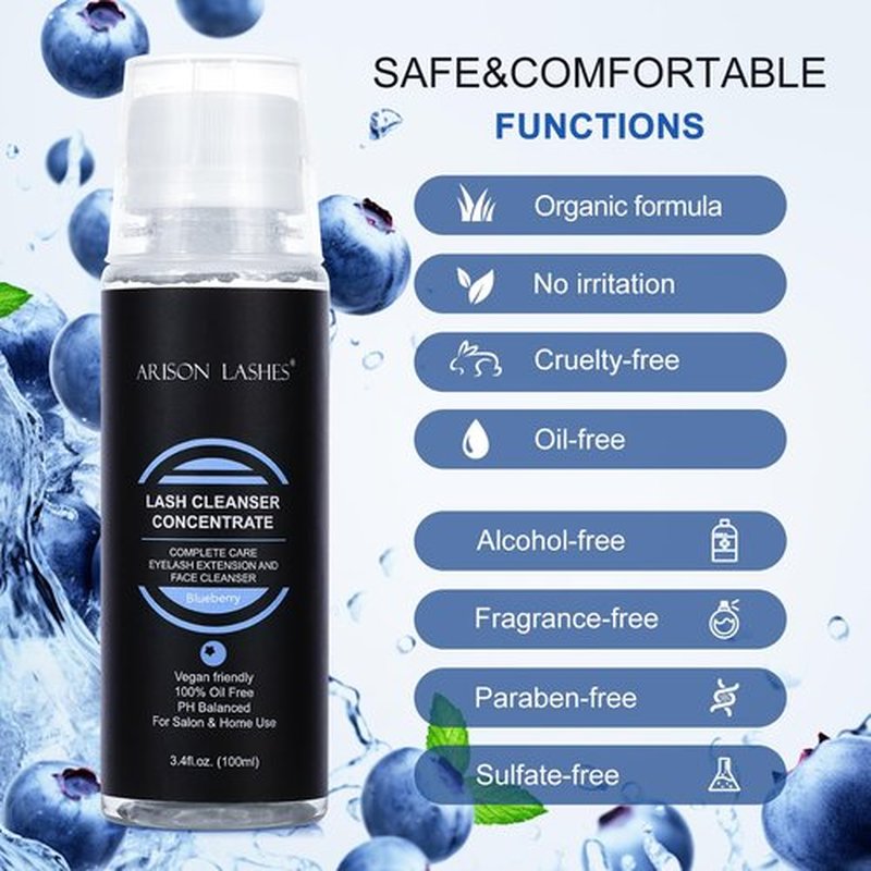 Eyelash Cleanser Concentrate 100ml Lash Extensions Shampoo Natural Foaming Cleanser DIY Non-lrritating Wash for Extensions Lashes with Salon Home Care-Makes 20 Bottles 60ml lash Shampoo (Blueberry)