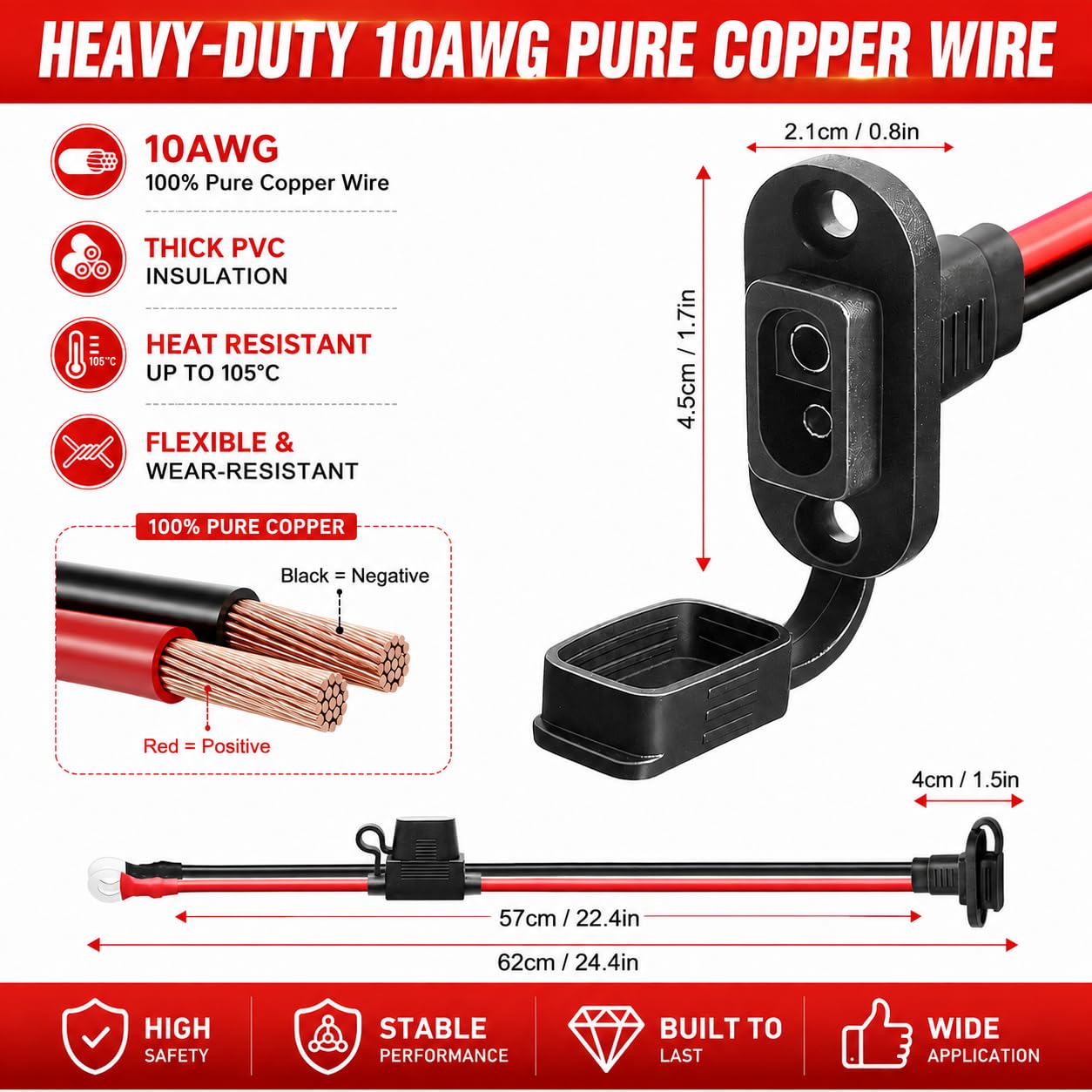 SAE to O Ring Connector 2FT 10AWG, SAE Battery Quick Connect Plug Waterproof Extension Cable for Solar Panel, Street & Road Glide Motorcycle Charging Port Upgrade, RV, Solar Generator Battery Charger