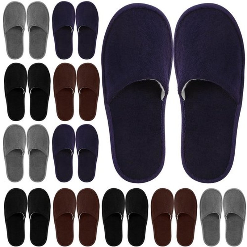 Geyoga 12 Pair Disposable Slippers for Guests Non Slip Disposable House Slippers Washable Reusable for Spa Travel Hotel Indoor Shoeless Home Bride Bathroom(Black, Brown, Navy Blue, Dark Gray,M)