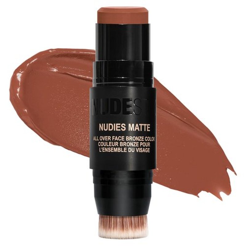 Nudestix Nudies Bronze All Over Matte Bronzing Stick – 3-in-1 Cream Bronzer for Cheeks, Eyes & Lips with Built-In Brush | Natural Contour & Sun-Kissed Glow | Vegan, Long-Wear Makeup (Sunkissed)