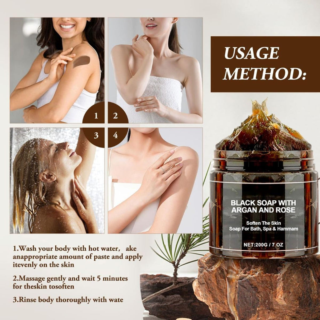 Morocco Black Soap With Argan And Rose, Morocco Black Beldi Soaps, Moroccan BlackSoap Hammam, for Exfoliating and Cleansing Moisturizing Skin (2)