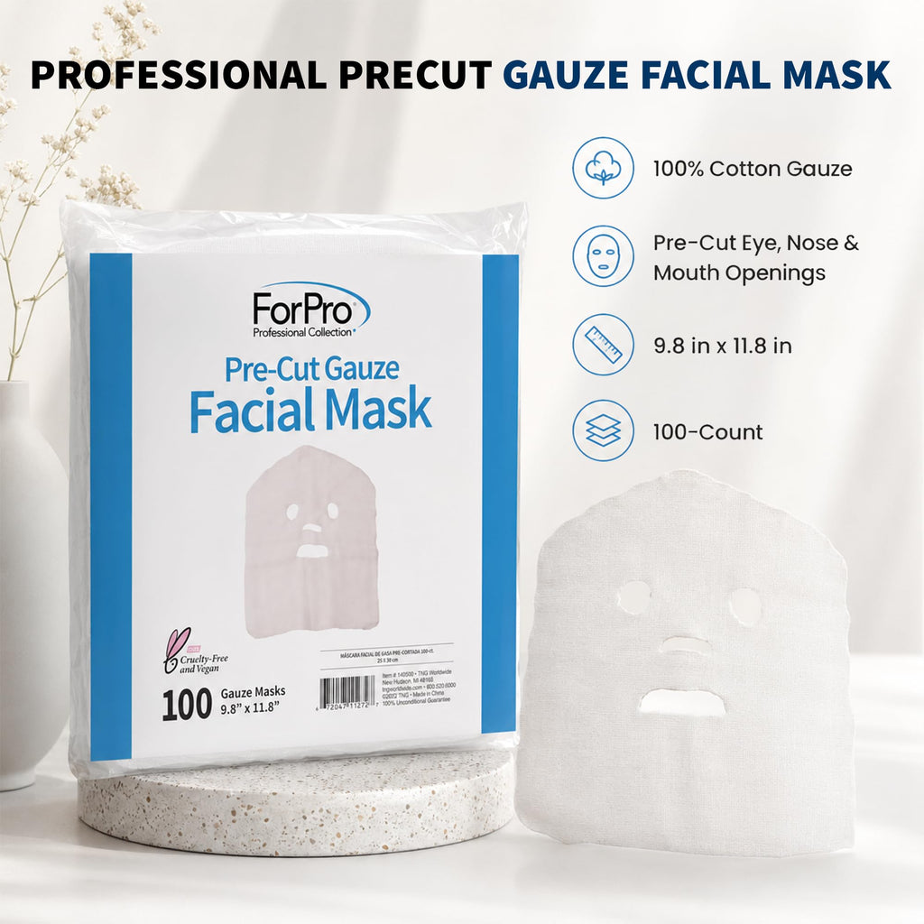 ForPro Professional Collection Precut Gauze Facial Mask, 100% Cotton Gauze, for High Frequency Facial Treatments and Masks, 100-Count