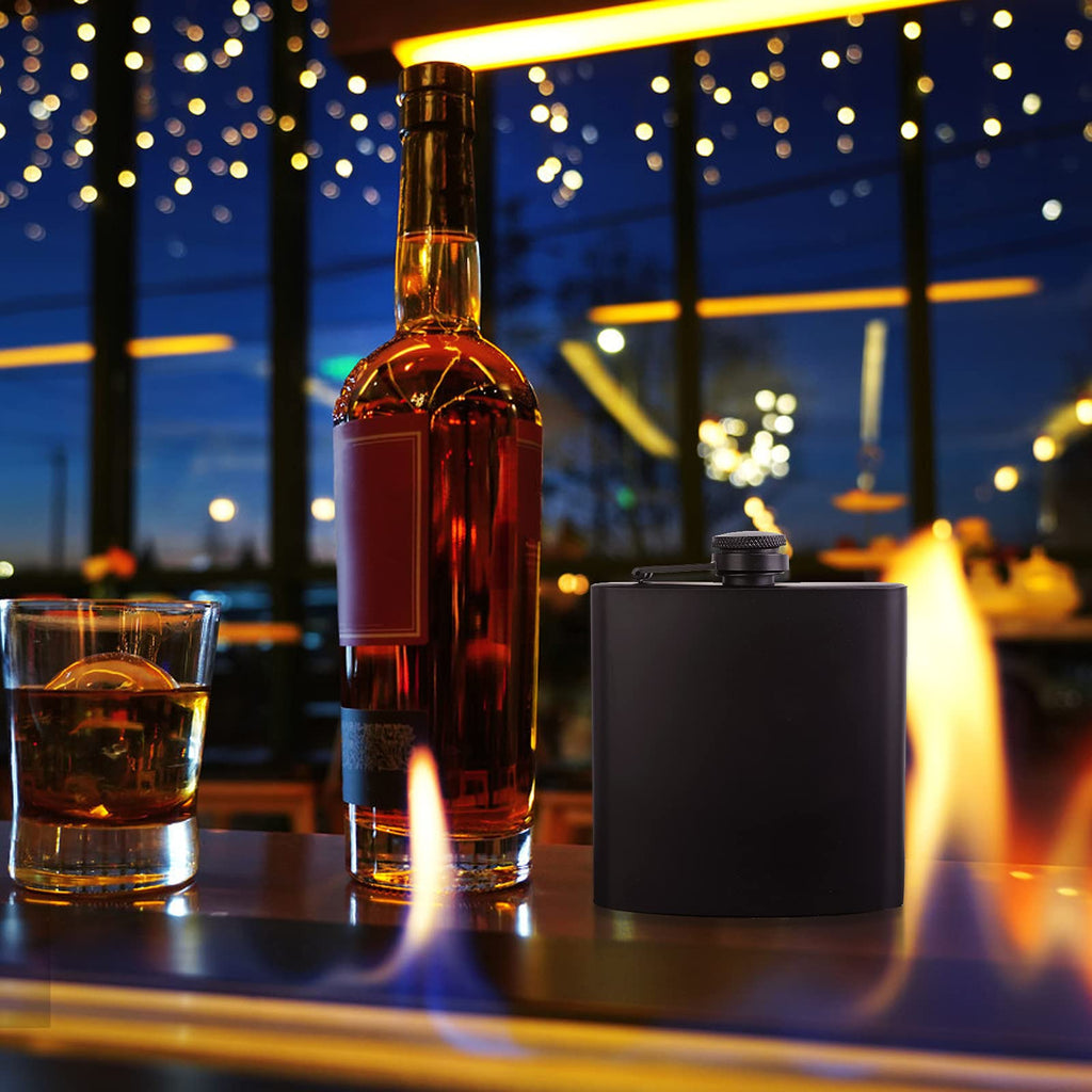 10 pcs Hip Flask for Liquor Black 6oz Stainless Steel Leakproof with 10 pcs Funnel for Gift, Camping, Wedding Party, Groomsmen Gifts