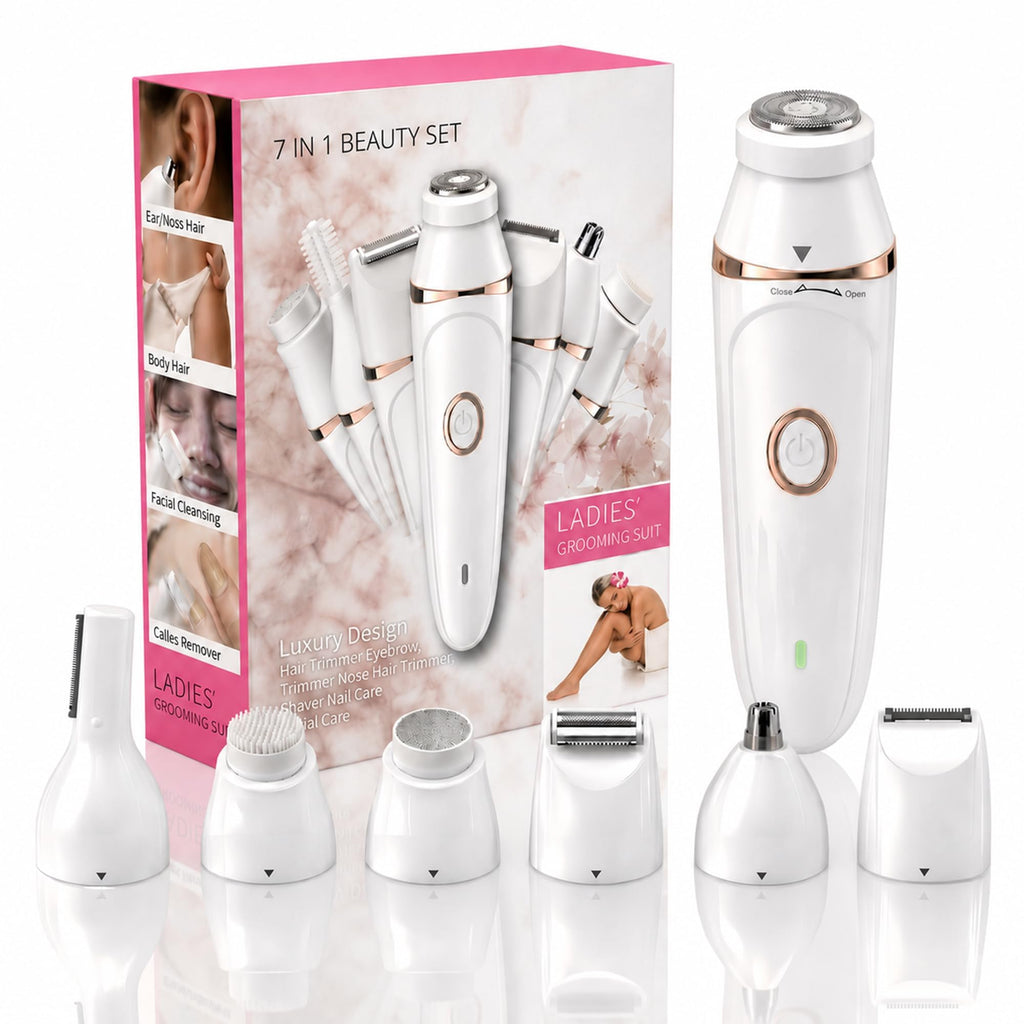 7-in-1 Electric Razors for Women,Bikini Trimmer for Women, Waterproof & USB Rechargeable with Body Hair Trimmer,Eyebrow Trimmer, Nose Hair Clipper,Callus Remover &Facial Cleansing Brush,Gifts for Lady