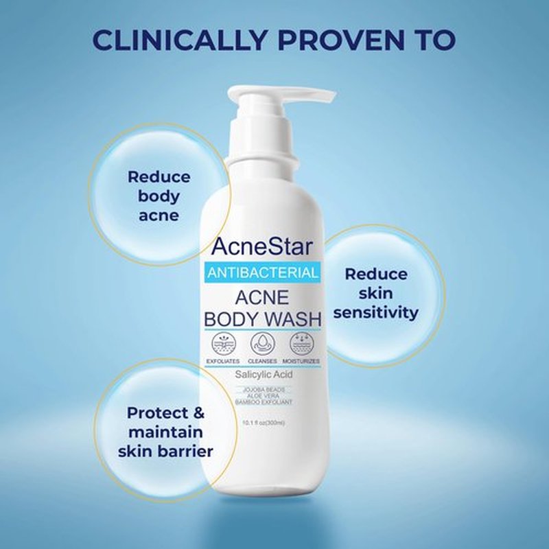 Acnestar Antibacterial Acne Body Wash with Salicylic Acid - Treats Back, Chest, Shoulder & Butt Breakouts, Fights Clogged Pores & Cystic Acne Antifungal Body Wash - for Men & Women