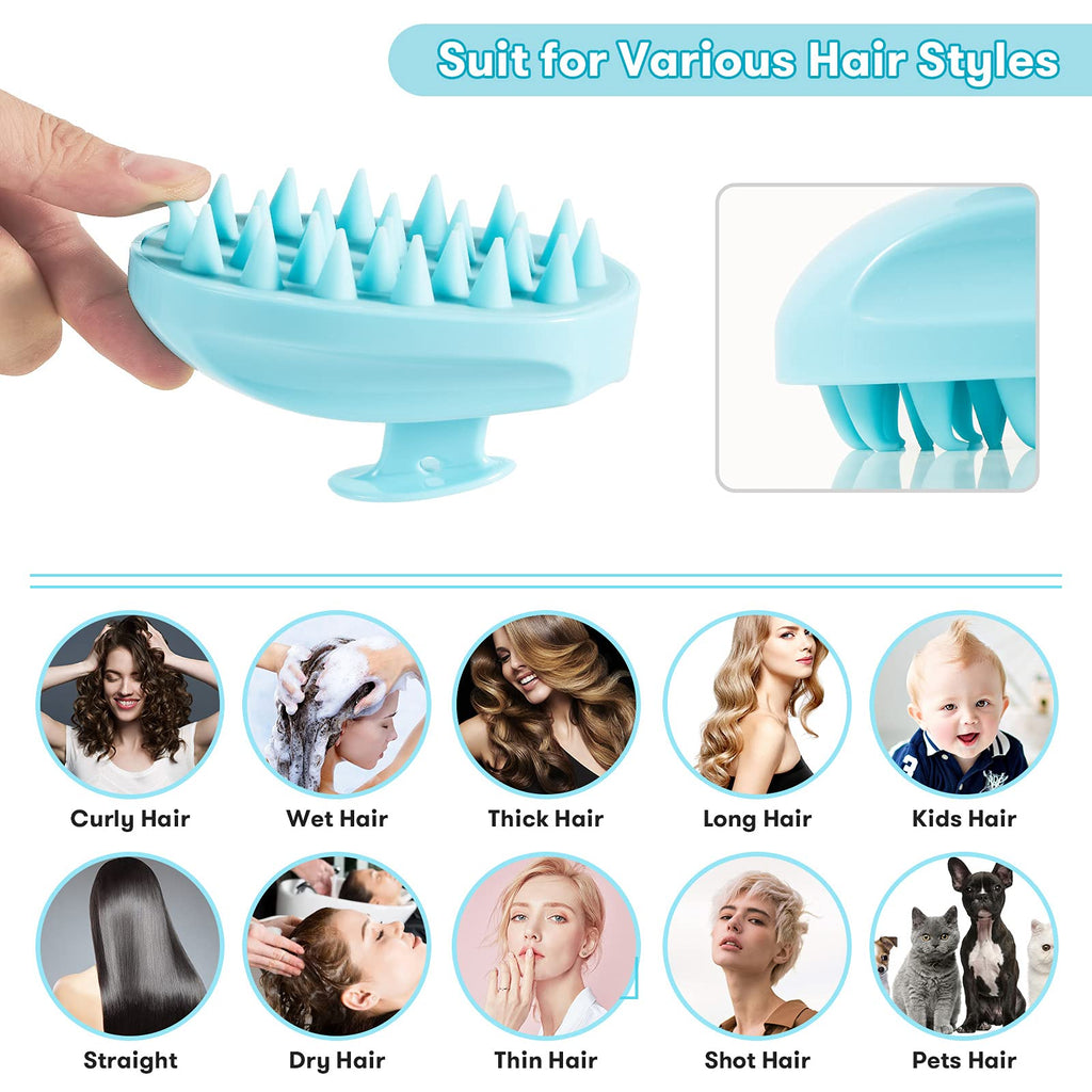 Sosoon Scalp Massager, Shampoo Brush Hair Scrub Brush for Wet and Dry Hair, Soft Silicone Bristles Head Massager Clean Hair, Reduce Dandruff, Massage Scalp, Promote Hair Growth, Blue
