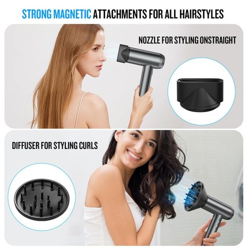 2026 Hair Dryer, 200,000 RPM Professional High Speed Blow Dryer with Diffuser for Women, 1200M Negative Ionic Hair Dryer with Brushless Motor, Low Noise Hair Blow Dryer for Home Travel Salon,Gray