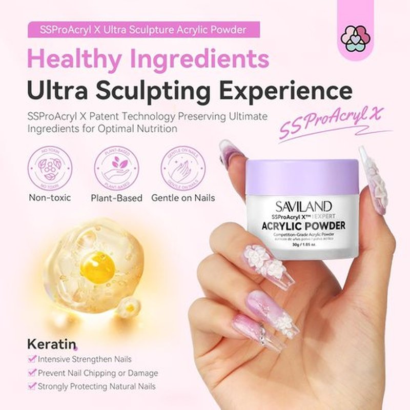SAVILAND White Acrylic Nail Powder - Ultra-Smooth Blending for Professional Extensions & Carving