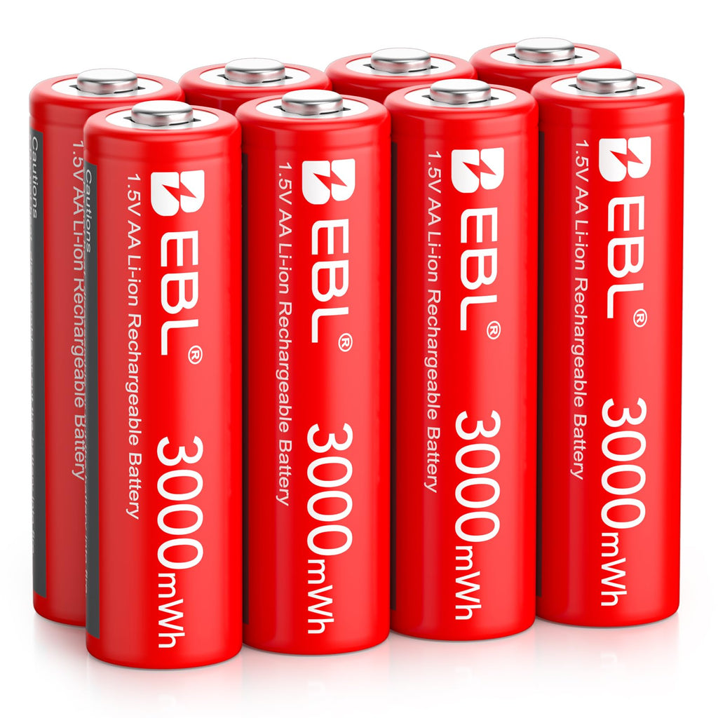 EBL AA Rechargeable Lithium Batteries 12Pack, 3000mWh Double A Battery 1.5V Constant Voltage and Long-Lasting