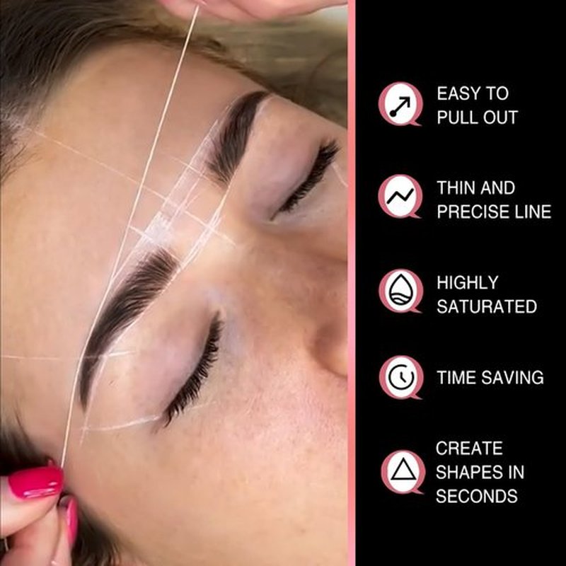 QUEEJOY Brow Mapping String - [100 Ft Bottles - 30 m] Pre-inked Eyebrow Mapping String Thread, Eyebrow Mapping Tool with Instructions, hilo para marcar cejas for Marking Symmetrical Eyebrows (White)