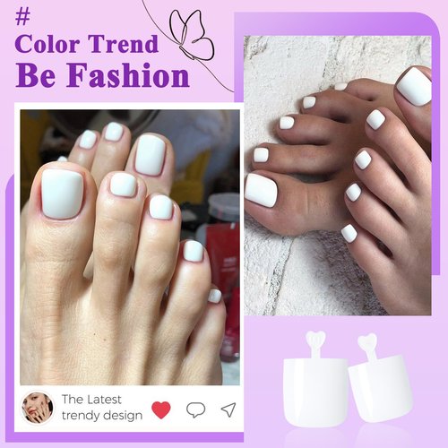 160pc White Press on Toenails Women Fake Toe Nails with Glue Adhesive Tabs, White Fake Toenails Press on Nails Short Square Acrylic Toe Nail Tips False Toenails Feet Artificial Toe Nails Press ons