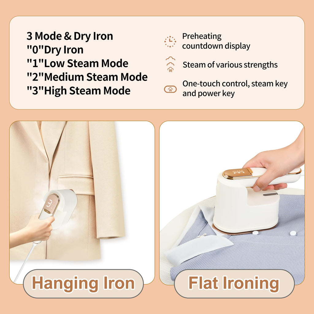 iRUNTEK 2-in-1 Steam Iron & Clothes Steamer, 20s Fast Heat Up, Upgraded Leak-proof Design, Large Soleplate, Wrinkle Remover with LED Display, Handheld Garment Steamer for Home, Travel, and Office Use