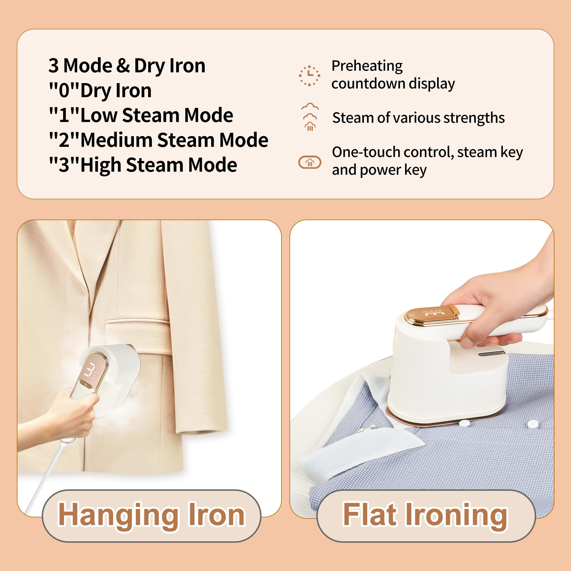 iRUNTEK 2-in-1 Steam Iron & Clothes Steamer, 20s Fast Heat Up, Upgraded Leak-proof Design, Large Soleplate, Wrinkle Remover with LED Display, Handheld Garment Steamer for Home, Travel, and Office Use