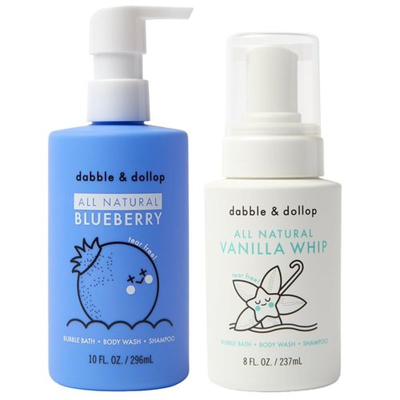 Dabble & Dollop Blueberry + Vanilla Body Wash & Shampoo – 3-in-1 Natural Bubble Bath for Kids, No Parabens or Sulfates, Vegan, Gluten-Free, Tear-Free (2-Pack)