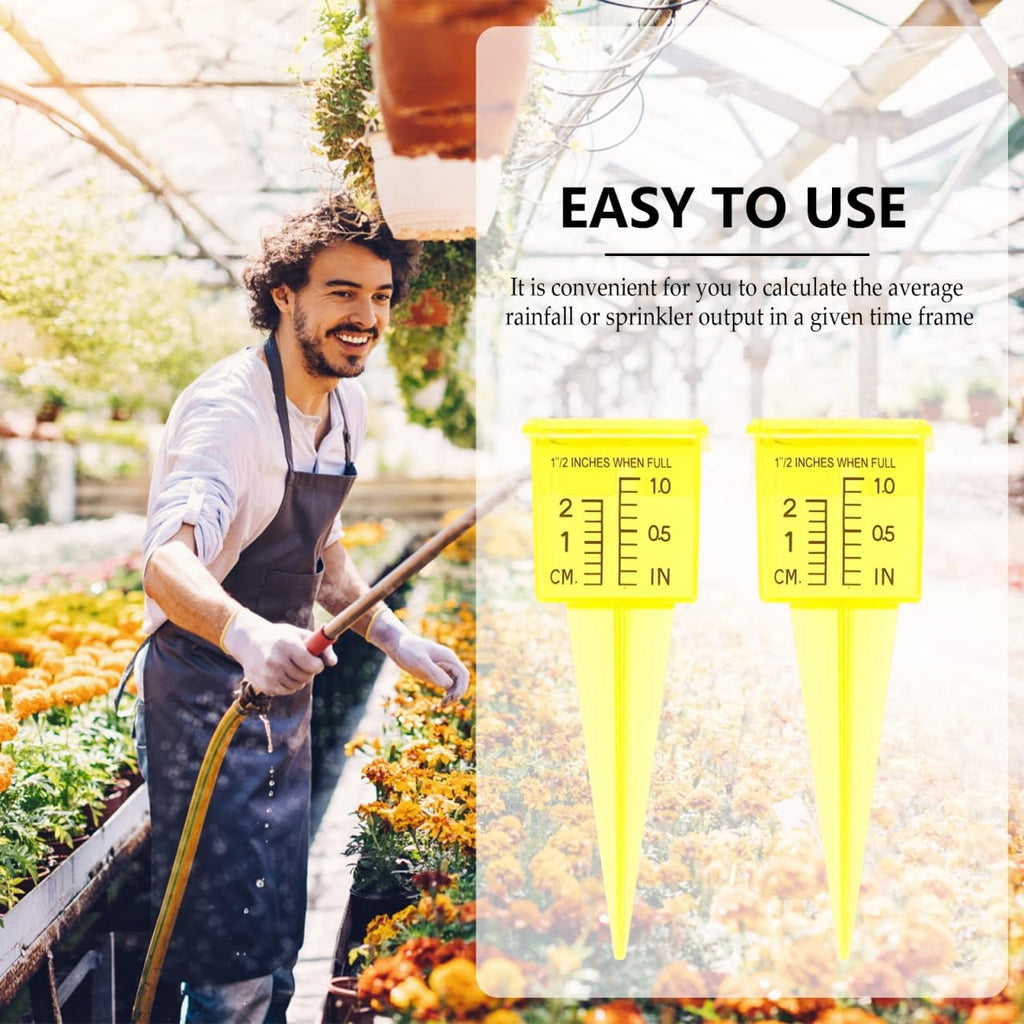 Housoutil 2Pcs Rain Gauge Sprinkler Outdoor, 1.5 Inch Lawn Water Gauge, Measuring Tool for Accurate Rainfall Monitoring, Yellow Precision Measuring Cups for Garden Yard and Grass Watering