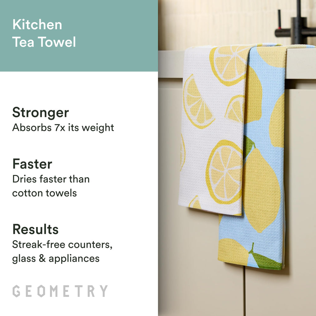 GEOMETRY Spring Kitchen Towels - Quick Dry Microfiber Cloth Spring & Summer Dish Towels for Kitchen Drying - Premium Quick Dry Towel - Lemon Delight, 18" x 30" - 1-Pack