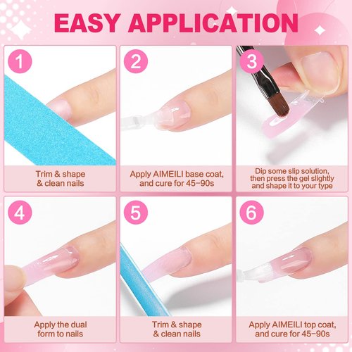 AIMEILI Hema Free Poly Nail Extension Gel Kit, 6 Colors Neon Pink, DIY Salon Nail Art Design At Home Gift for Women - 12