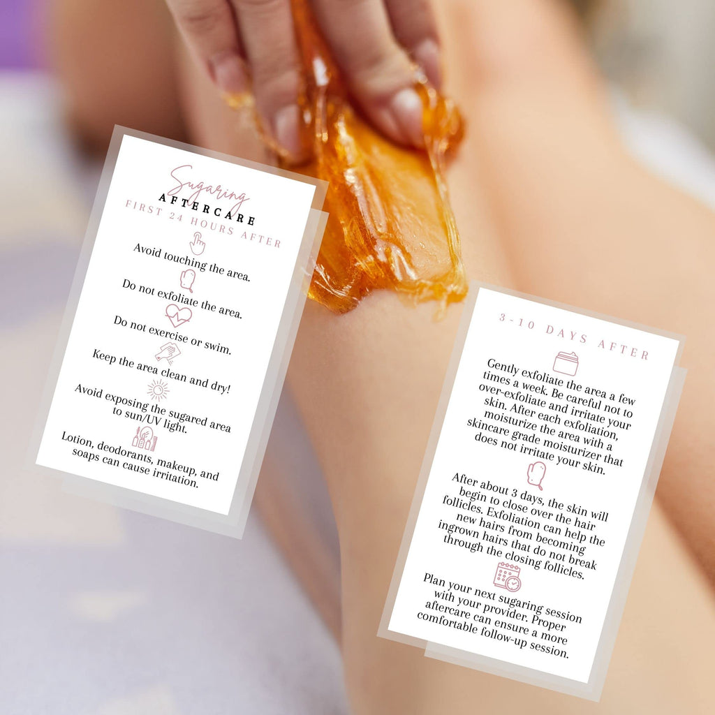 Sugaring Hair Removal Aftercare Cards | 50 Pack | 2x3.5” in Business Card | Sugaring Hair Removal Supplies | Waxing Supplies | White Card Design