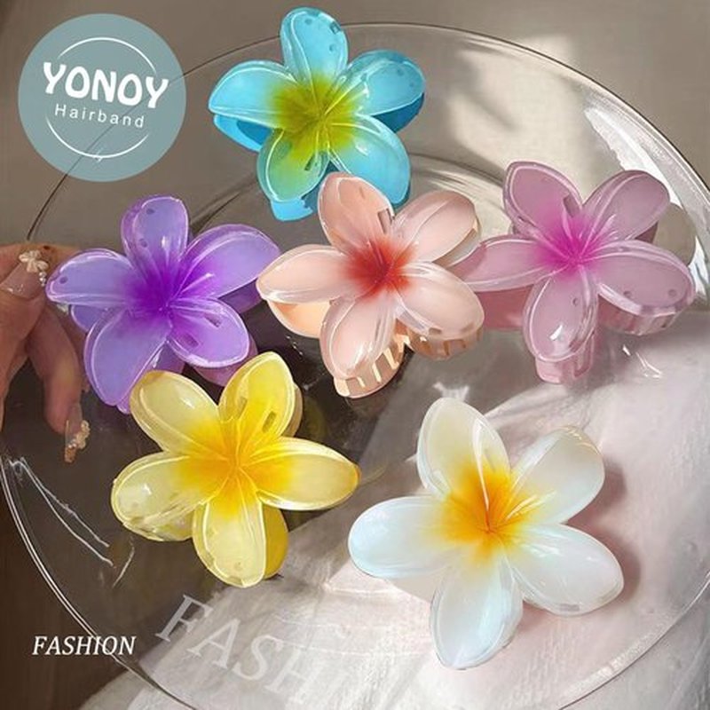 6Pcs Hawaiian Flower Hair Clips, Nonslip Strong Hold For Women,Large Hair Claw Clips for Thick Hair,Plumeria Big Cute Dasiy Hair Clips Beach Hair Accessories