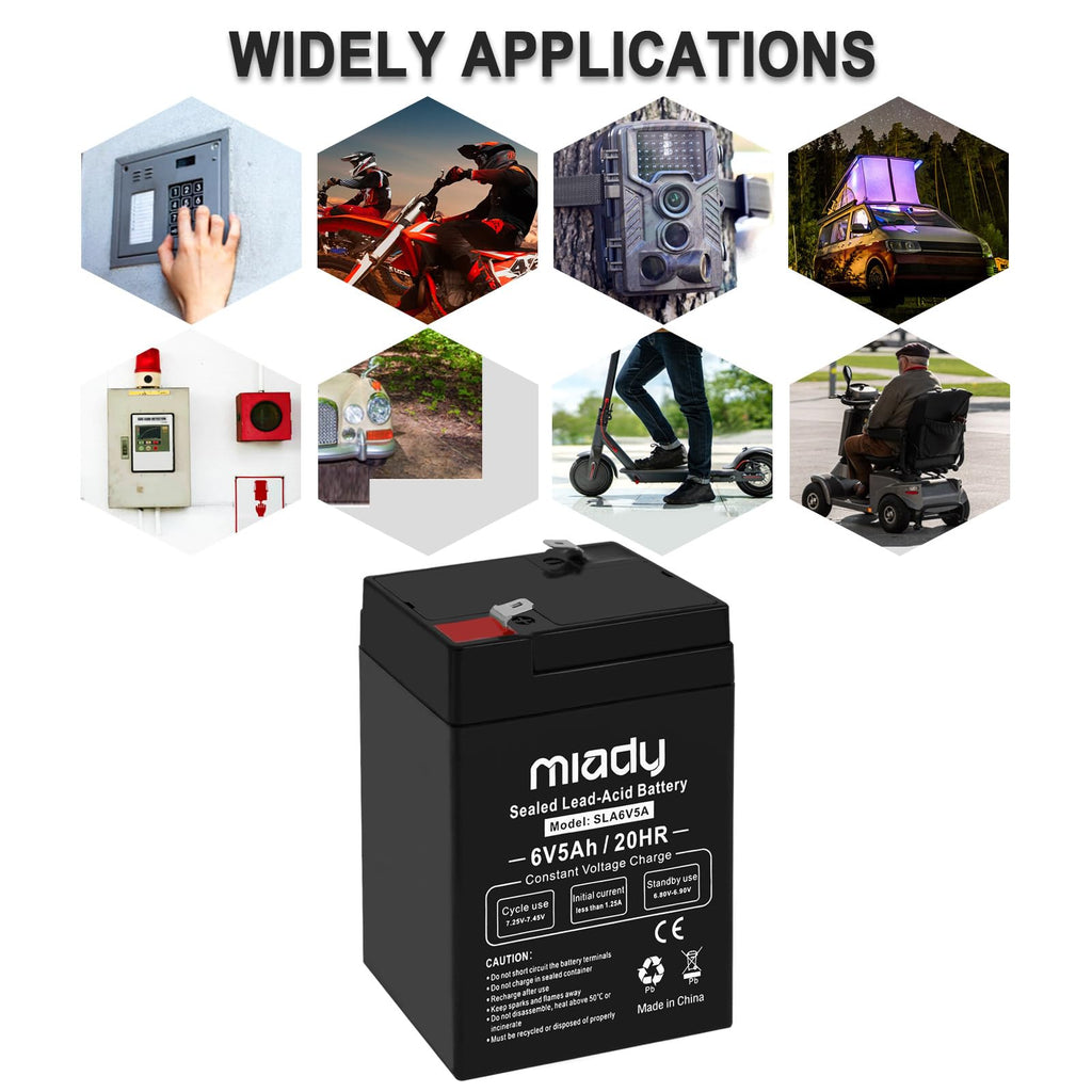 Miady 6V 5Ah Rechargeable Sealed Lead Acid Battery (6 Pack)