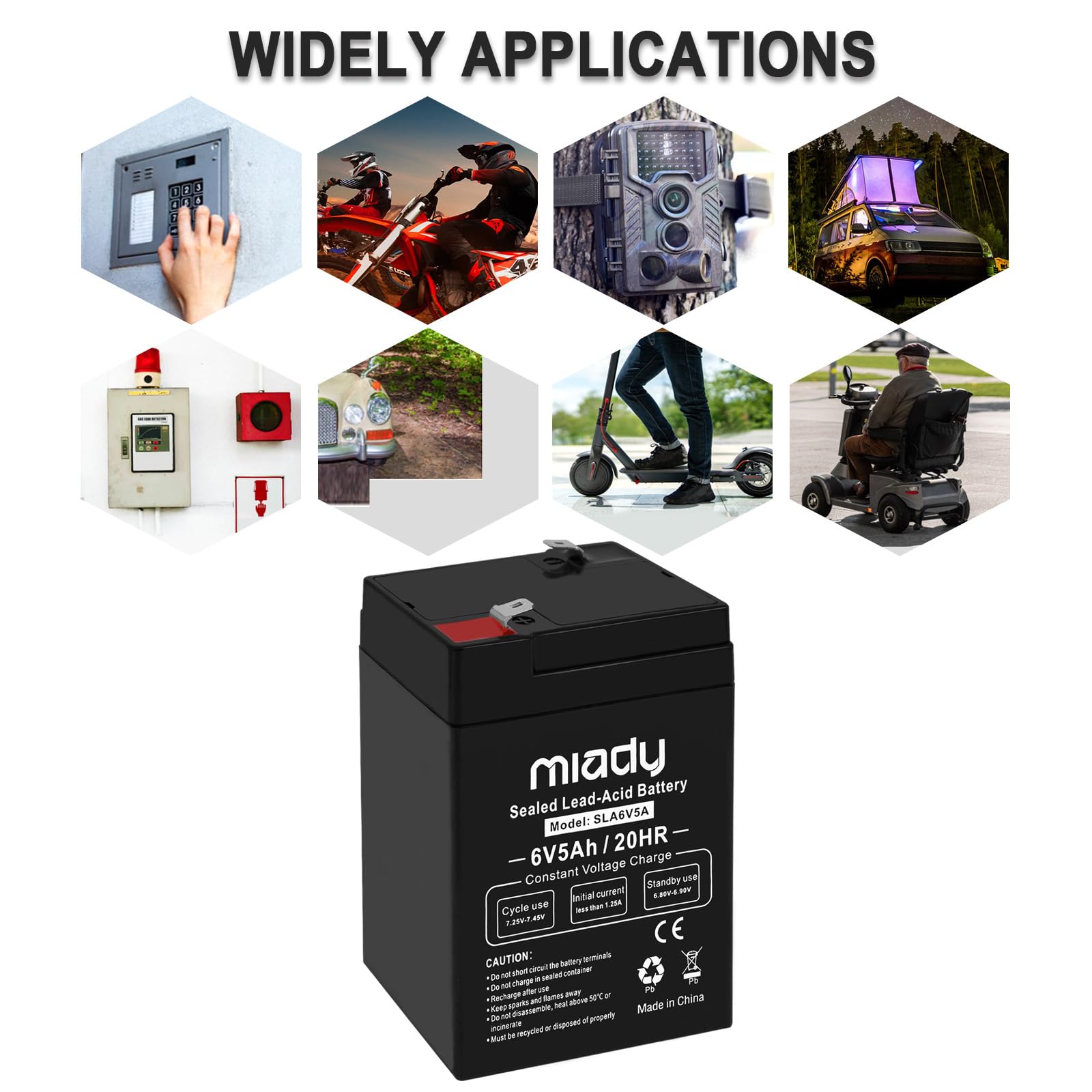 Miady 6V 5Ah Rechargeable Sealed Lead Acid Battery (6 Pack)