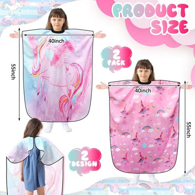 Ramede 2 Pcs Unicorn Barber Cape Professional Salon Hair Cutting Dye Hair Cut Apron Cape with Closure Cutting Cover for Kid