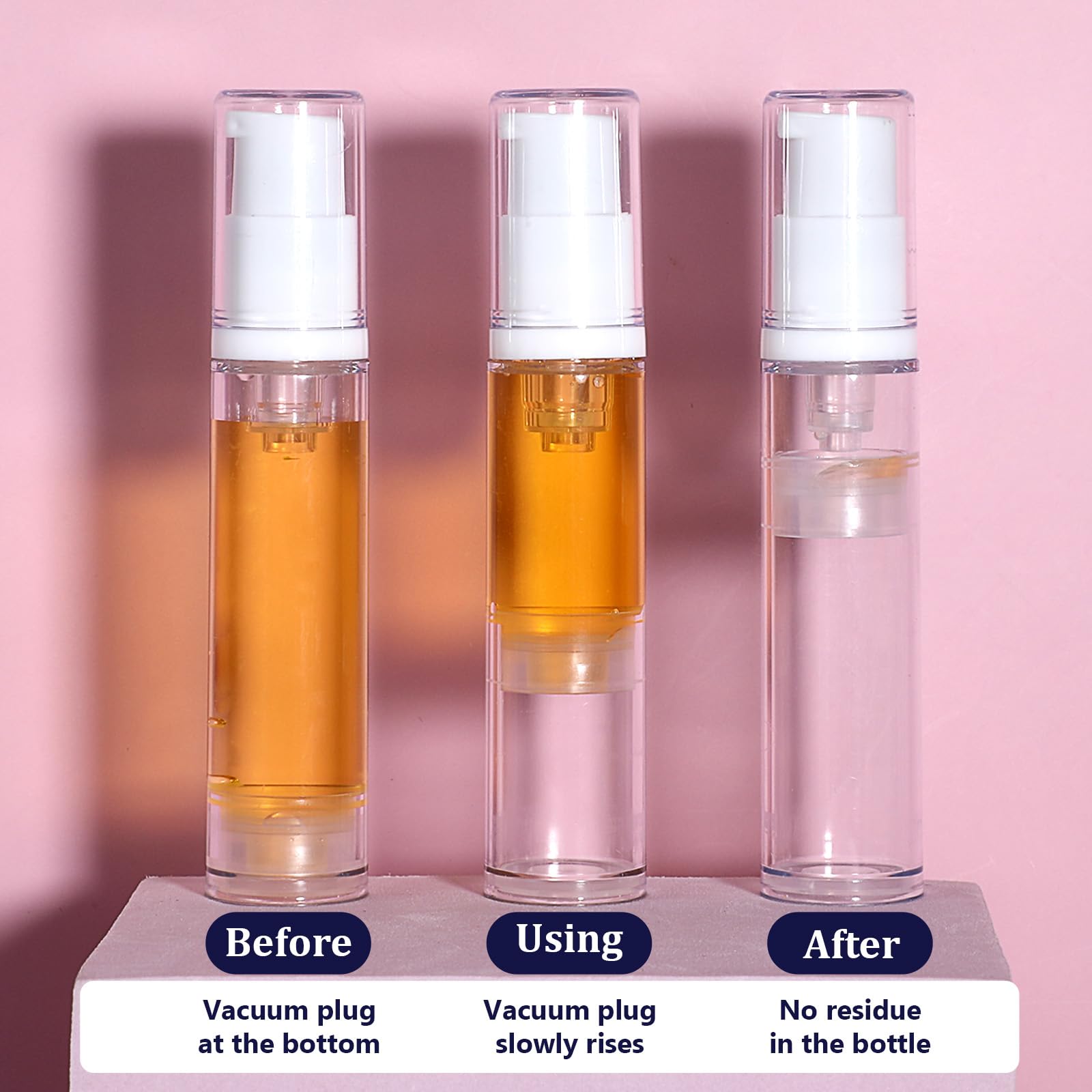 4 Pcs Empty Airless Pump Bottles, Refillable Clear Travel Pump Bottle Lotion Container Vacuum Cosmetic Container Press and Spray Pump Bottle for DIY Foundation Essential Oils Disinfectant Spray (10ml)