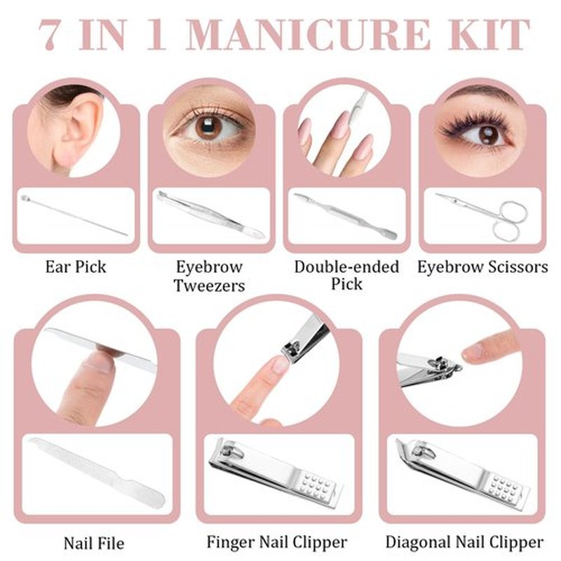 12 Sets Manicure Set, 7 in 1 Stainless Steel Nail Care Kit, Sturdy Manicure Tool Kits with Travel Case, Nail Grooming Kit Gift, for Men and Women(6 Colors)