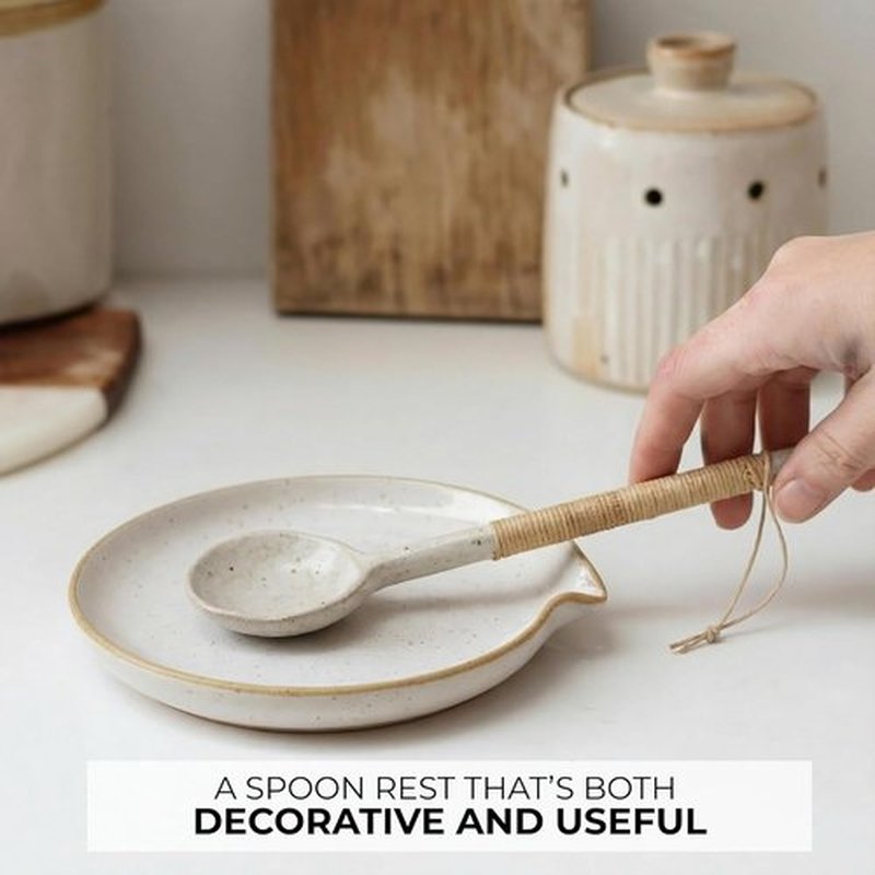 Skiennix Ceramic Spoon Rest - Stylish Spoon Holder for Kitchen Countertop | Easy to Clean & Dishwasher Safe