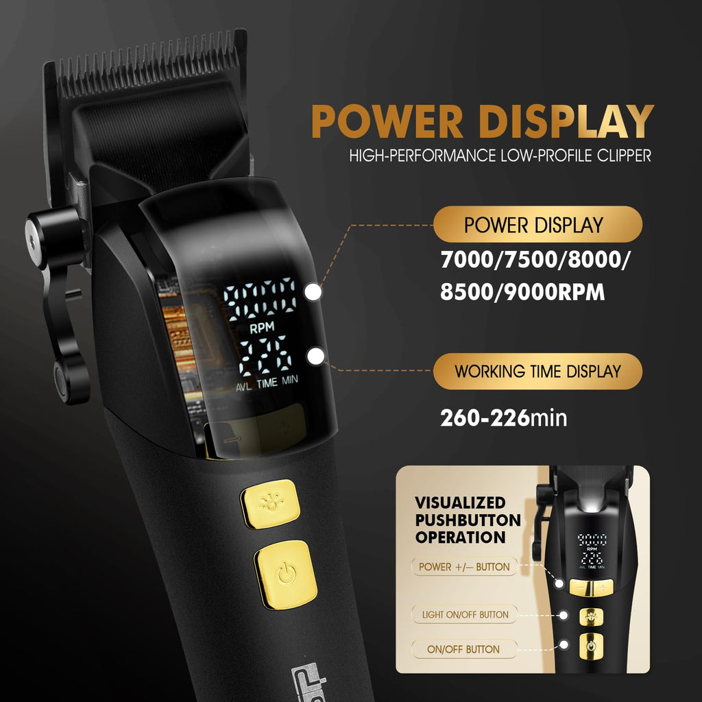 DSP® Hair Clipper, Trimmer, Beard Shaver Kit for Men Professional Barber Set for Hair and Beard Cutting Zero Gap Beard Trimmer, Rechargeable Bald Clippers with LED Display (Black)