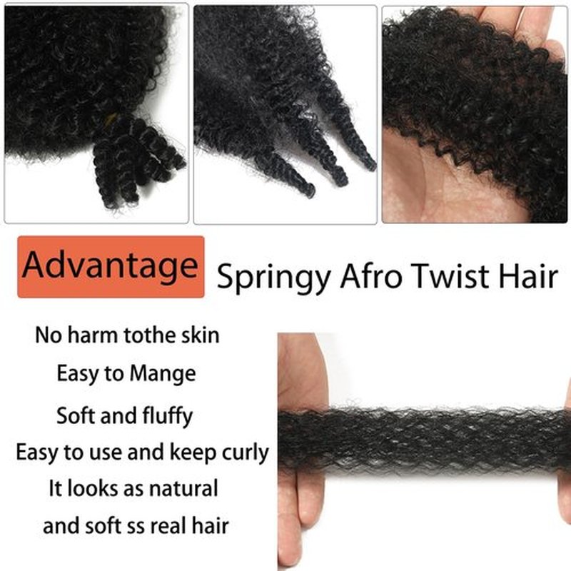 8 Packs Springy Afro Twist Hair 16 inch Marley Twist Braiding Hair Pre-Separated Braiding Hair for Distressed Faux Locs Spring Twist Hair Extensions for Women (1B, 16 Inch (Pack of 8))