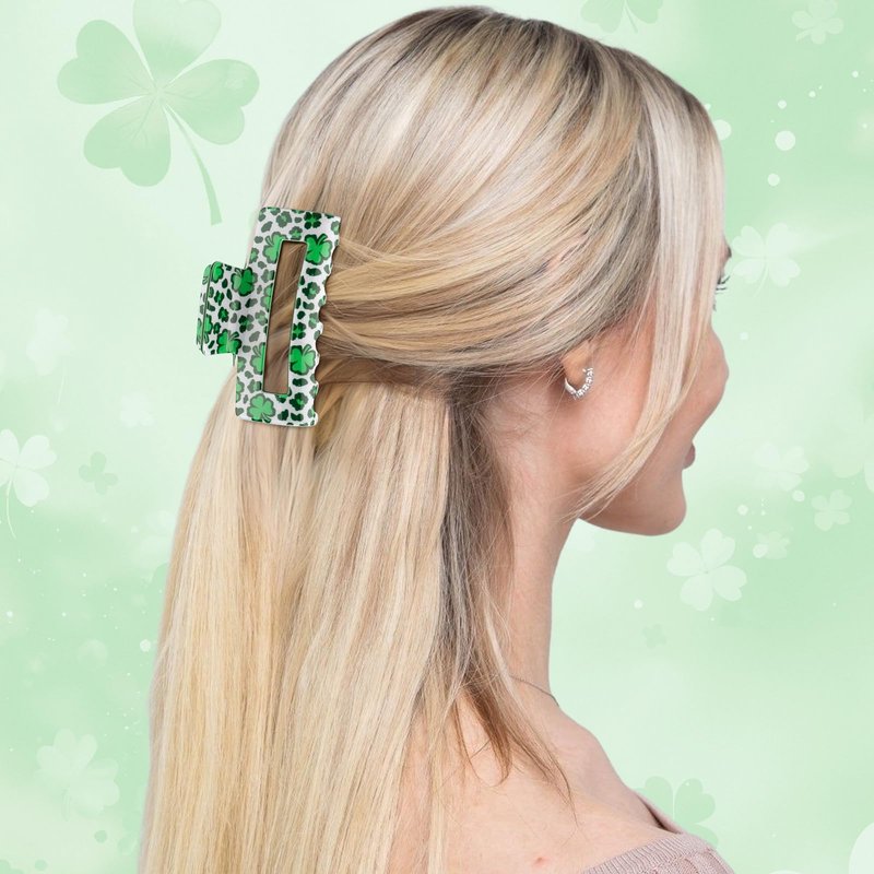 Vovii 3Pcs Shamrock Hair Claw Clips for Women St. Patrick's Day Accessories, Green Clover Style Square Clips Irish Hair Accessories For Thin Thick Hair Holiday Party Favors