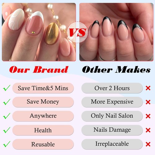 LuckForever 288pc Almond Press On Nails Tips - Short, Oval, False, Artificial Fingernails with Adhesive Tabs for DIY Manicure