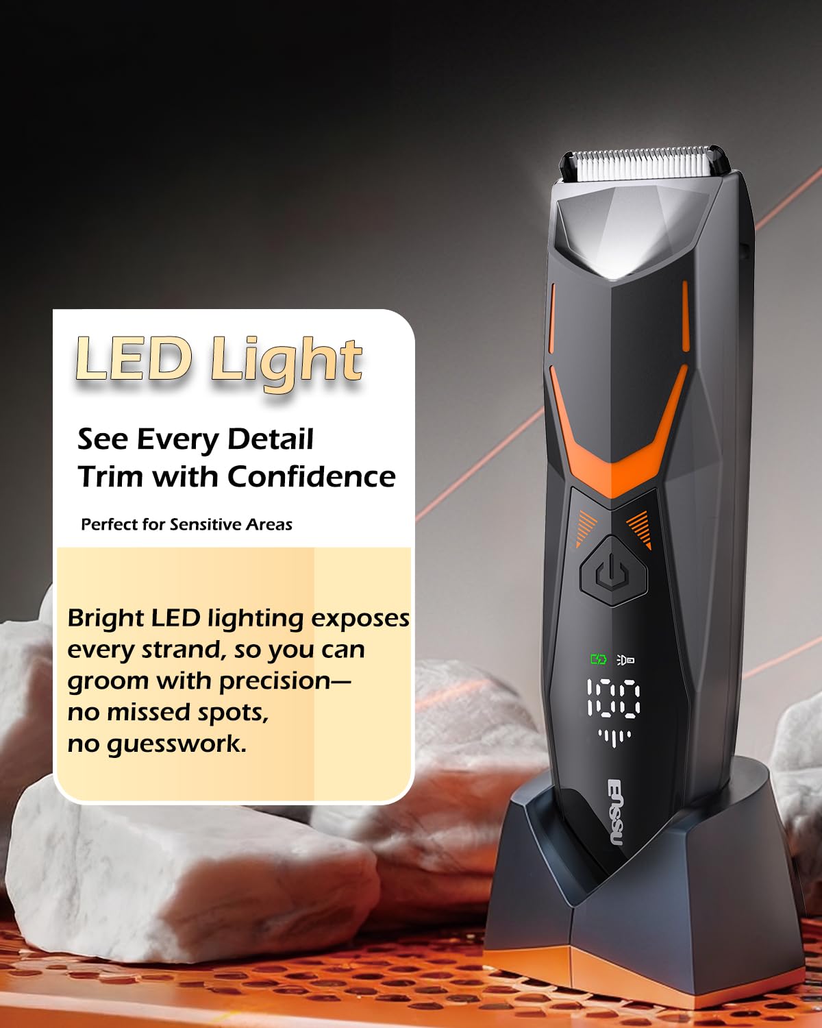 Body Hair Trimmer for Men Type-C Rechargeable Pubic Hair Trimmer LED Light
