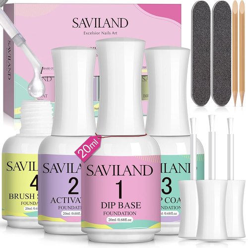 SAVILAND Dip Powder Liquid Set - 20 ml Ultimate Nail Dip System with Base, Activator & Top Coat