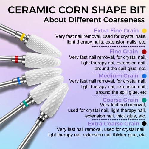 Fantexy Ceramic Nail Drill Bits Set,3/32'' Shank Professional Corn Shape Ceramic Bits,Acrylic Nail File Bits for Manicure Pedicure Cuticle Gel Nail Polishing,Use for Both Left and Right Handed(5 Pcs)